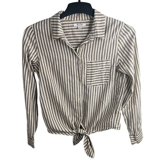 Madewell Tie-Front Striped Cotton Shirt In Maitland Stripe Small - Picture 3 of 14